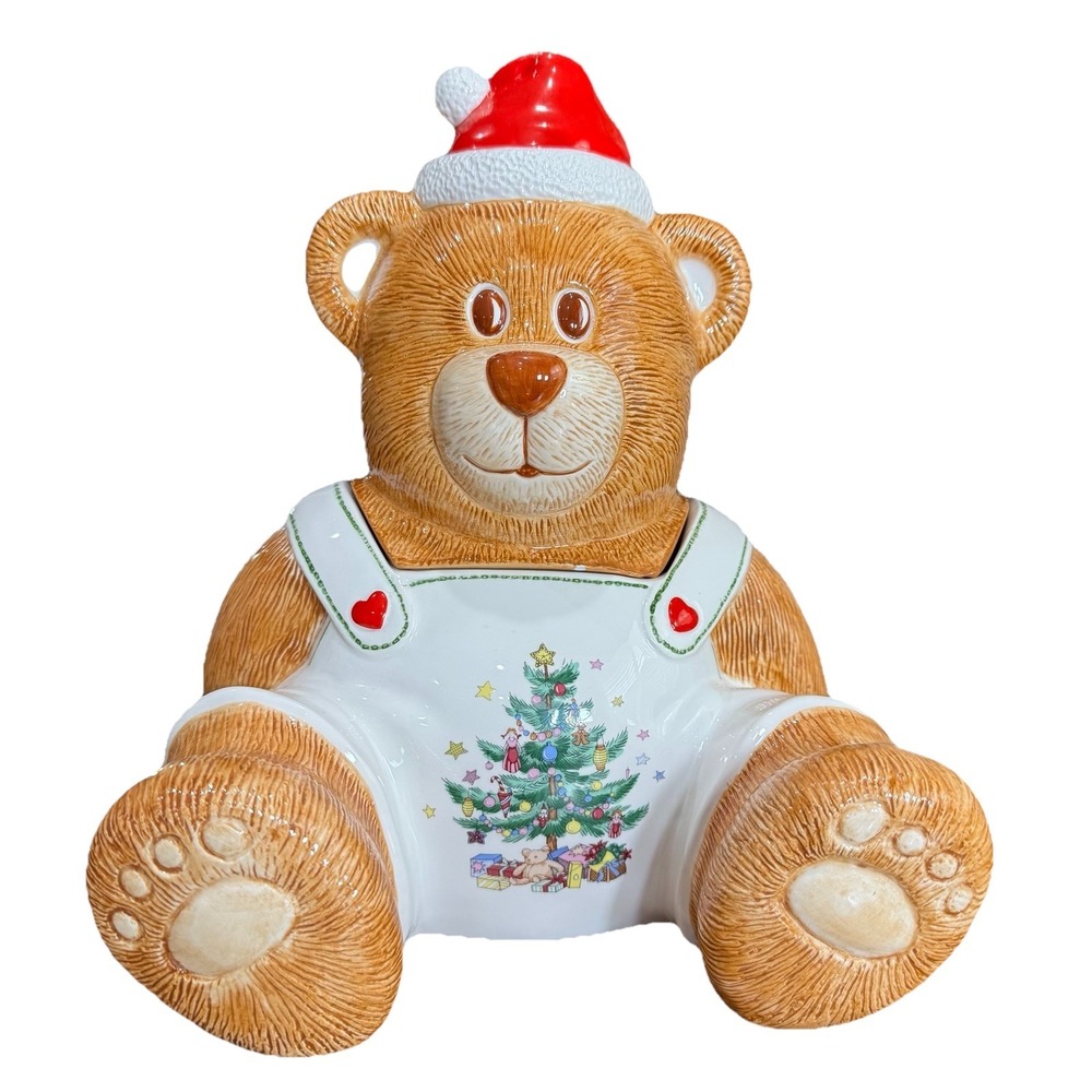 Rare Vintage Nikko Holiday Teddy Bear Spode Christmas Tree Cookie Jar